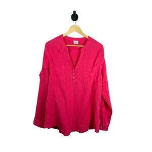 NWOT Mote Women’s Gauzy Cotton Tunic Henley in Pink Size XXL